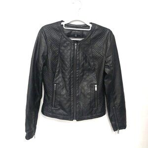Harve Benard Black Vegan Leather Fitted Cropped Bomber Jacket Women's Small